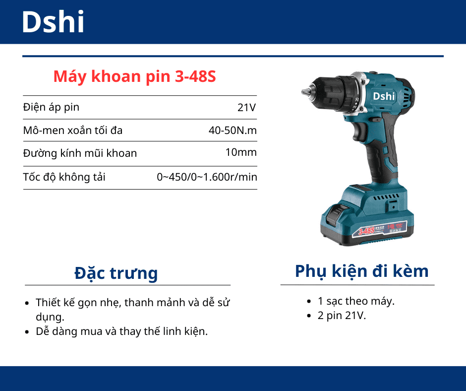 Thông số may khoan pin 3-48S