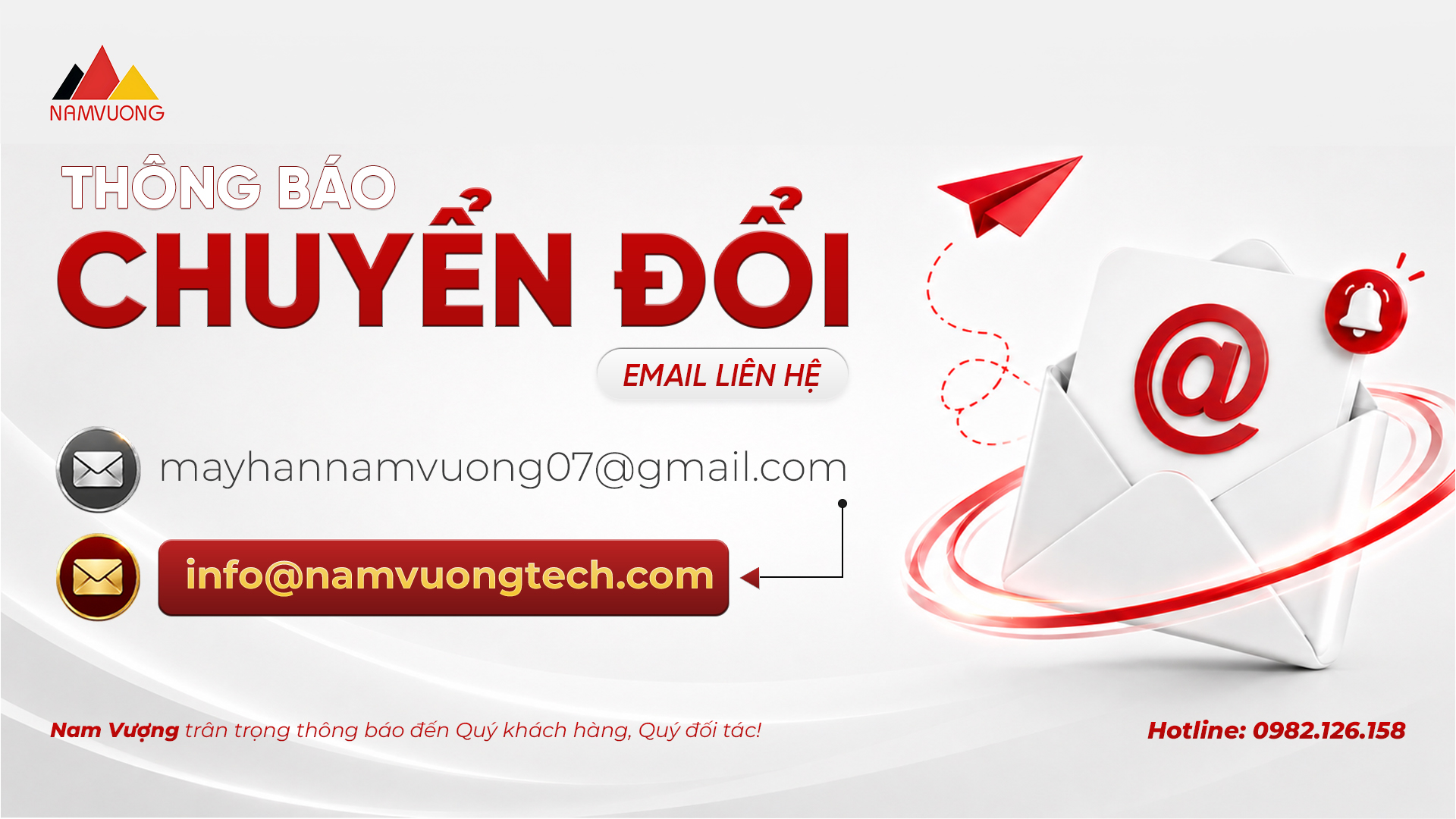 THÔNG BÁO THAY ĐỔI ĐỊA CHỈ EMAIL LIÊN HỆ